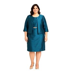 Jade By Jasmine, Elegant Teal taffeta Women's formal two piece dress set, Size22